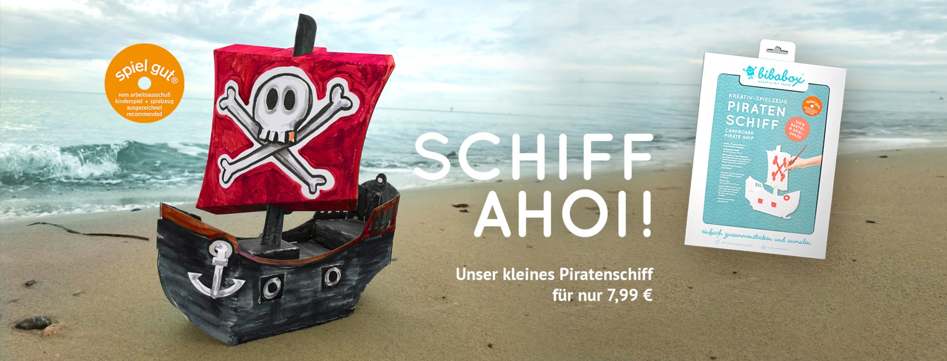 bibabox kleines Piratenschiff aus Pappe Spielgut-Siegel